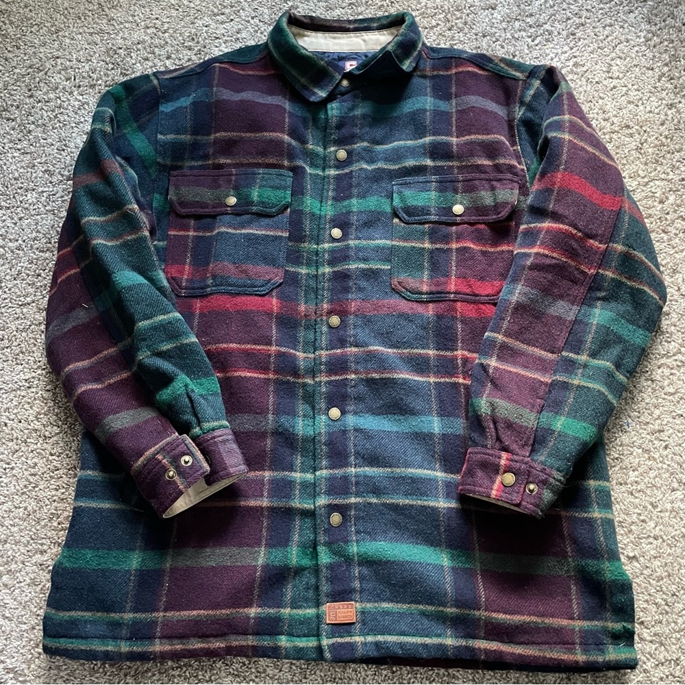 Ralph Lauren Coat Mens Large Rainbow Plaid Shacket Quilted Wool Snap Vintage 80s